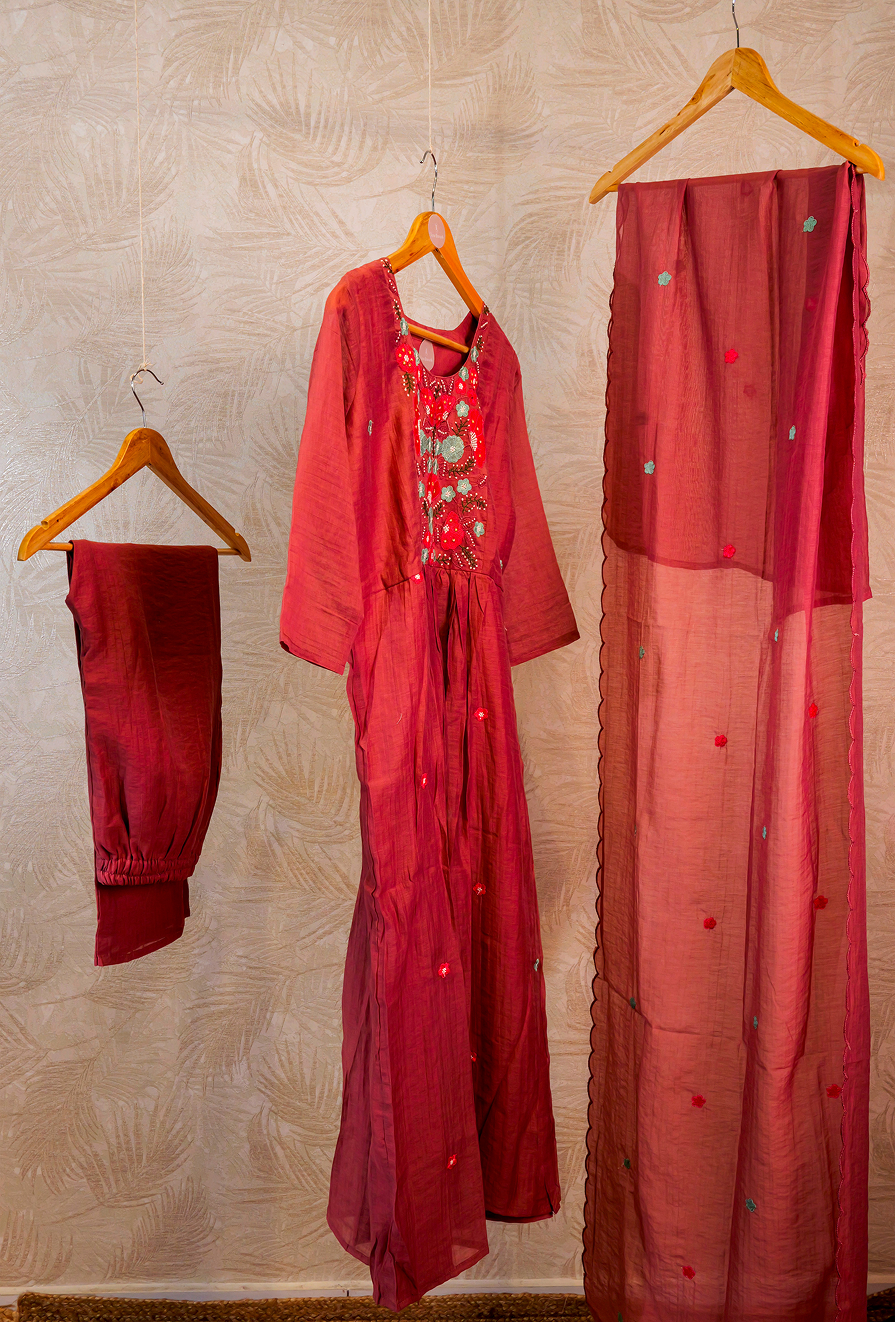 Mul-Chanderi 3 Piece Salwar Set