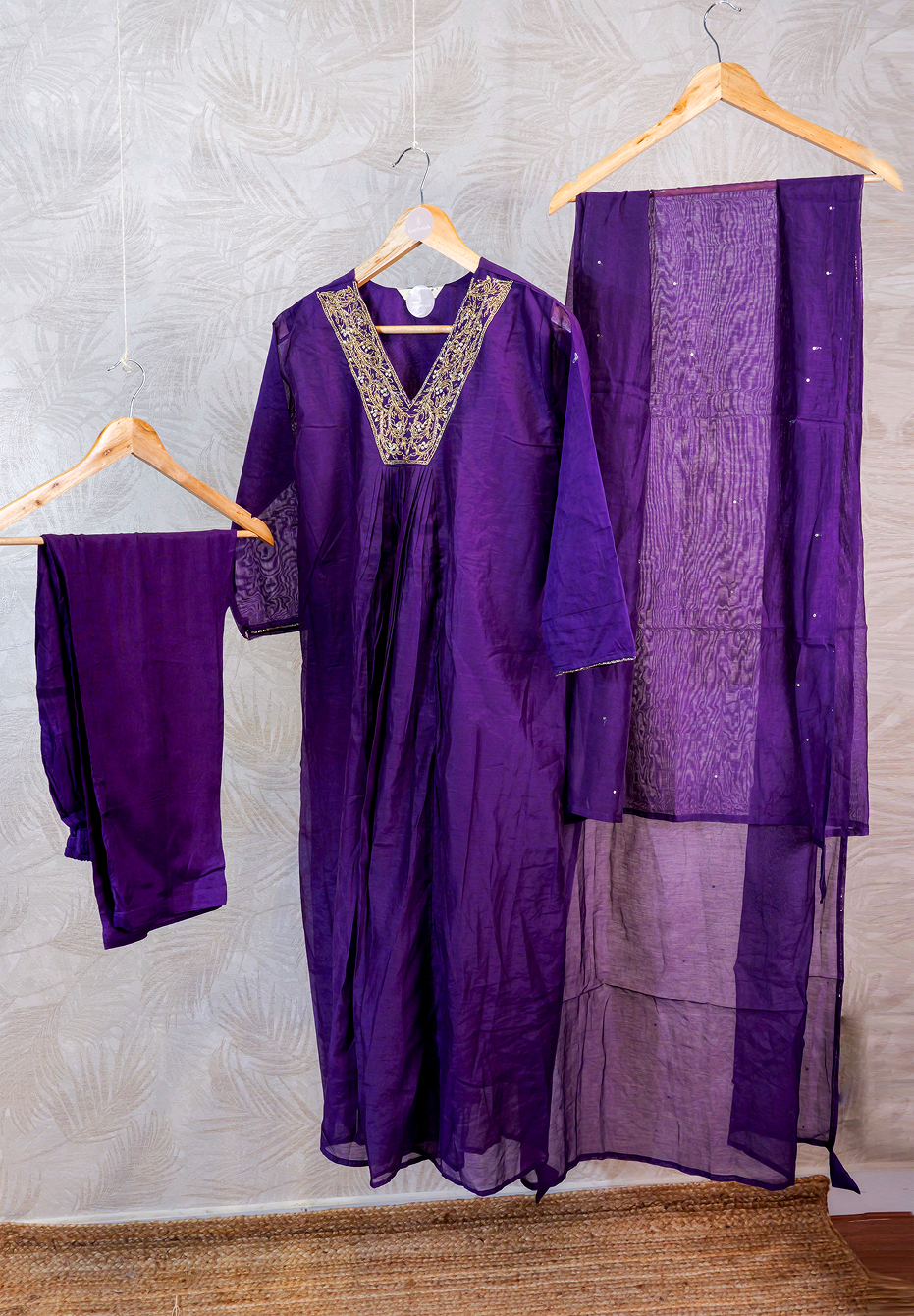 V -Neck silk 3 Piece Salwar Set