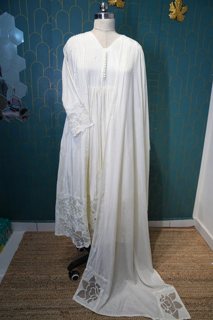 Muslin Silk Appliqué Worked Salwar Set