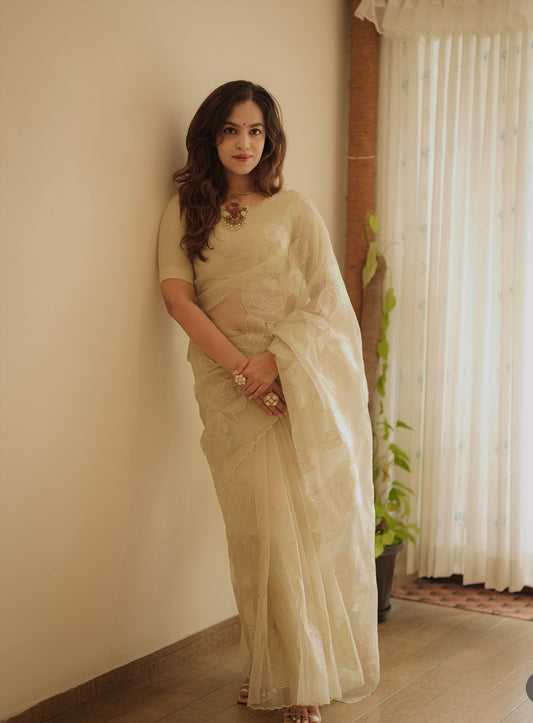 Organza Appliqué Work Scalloped Sari