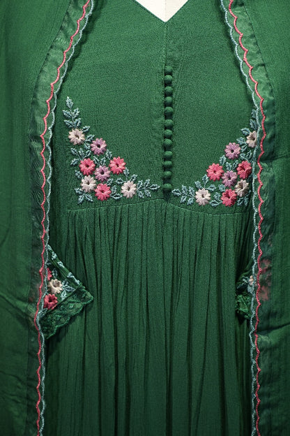 Dark Green Wrinkled Rayon Salwar Suit Set