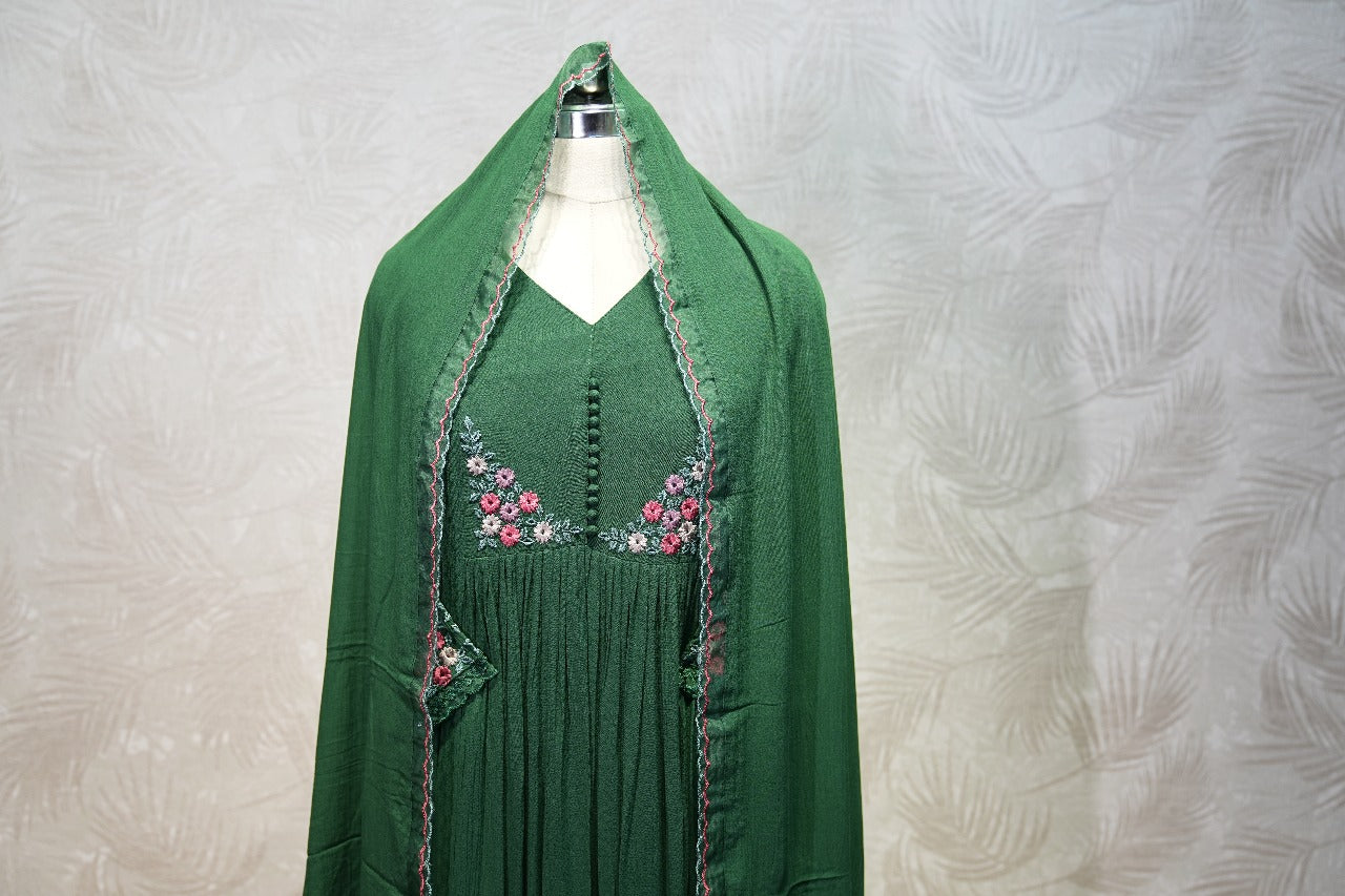 Dark Green Wrinkled Rayon Salwar Suit Set