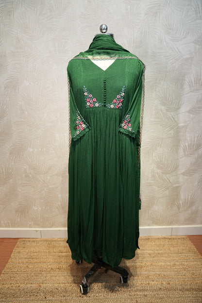 Dark Green Wrinkled Rayon Salwar Suit Set