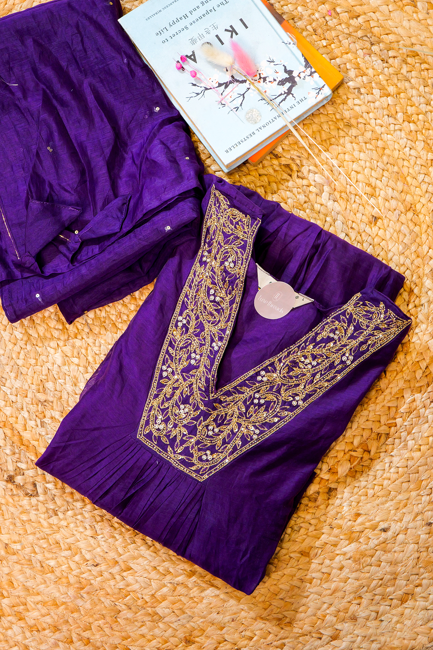 V -Neck  silk 3 Piece Salwar Set