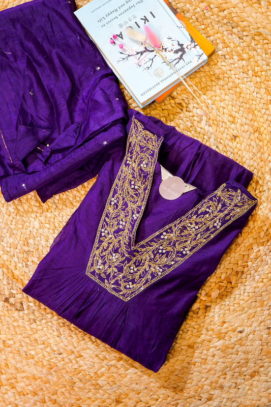 V -Neck  silk 3 Piece Salwar Set