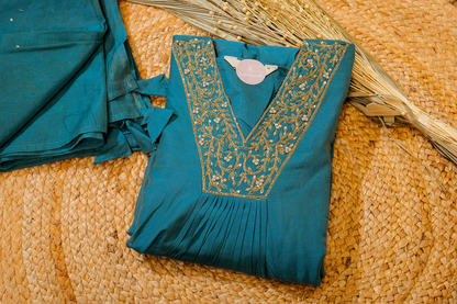 V -Neck silk 3 Piece Salwar Set