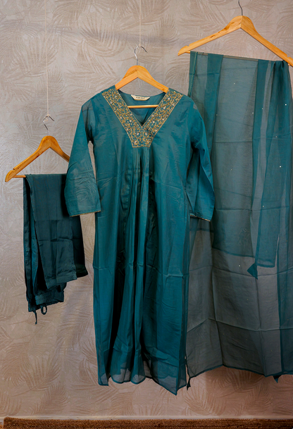 V -Neck silk 3 Piece Salwar Set