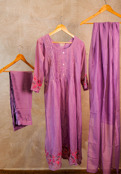 Chanderi silk pleated 3 Piece Salwar Set